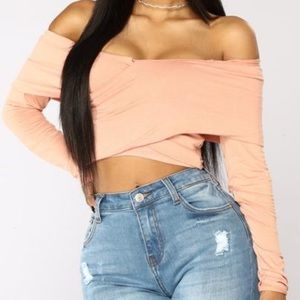 FashionNova off-shoulder long sleeve crop